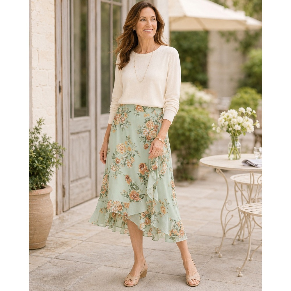 NWT Christopher Banks Floral Ruffle Midi Skirt Boho Cottage Coquette CJ Banks M - Picture 9 of 10